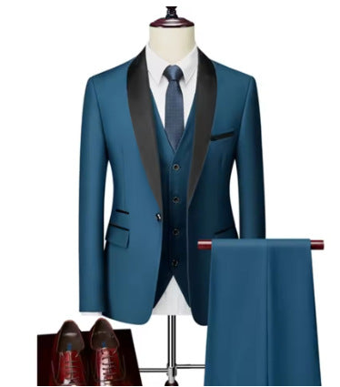 Men's Slim Fit Three-Piece Casual Suit – One-Button, 13 Colors Lake blue US Size XXS Asian M