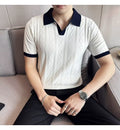 Men's Jacquard Lapel Polo | Contrast Color Slim Fit White M