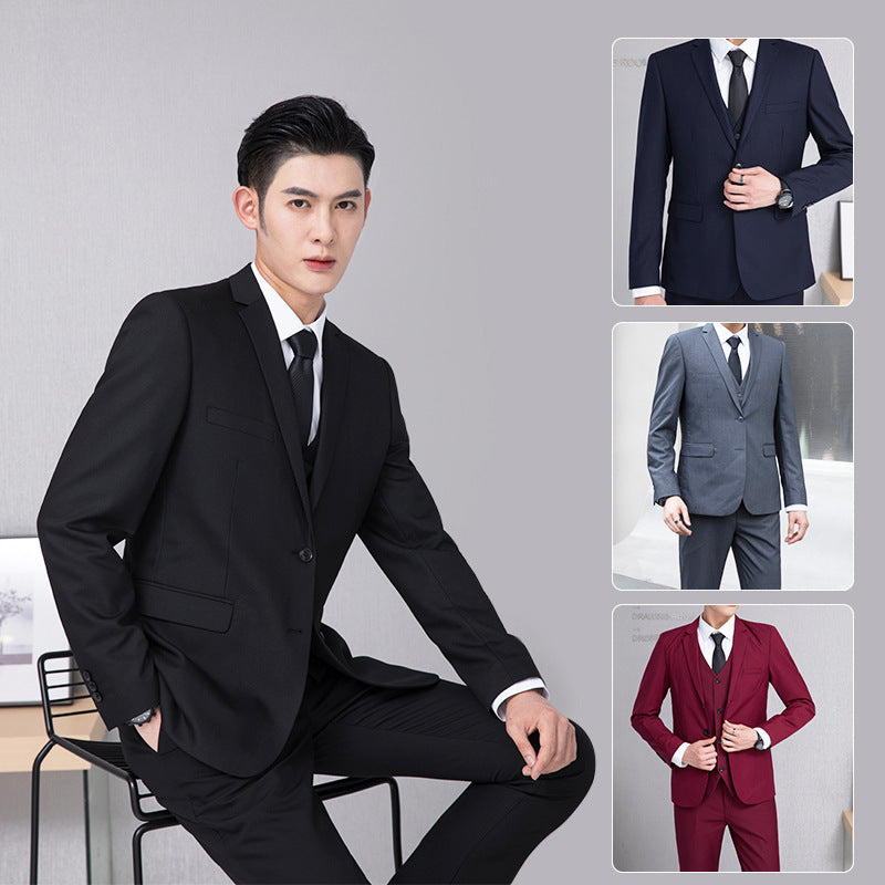 Men's Korean-Style Slim Fit Three-Piece Suit – Acetate Blend