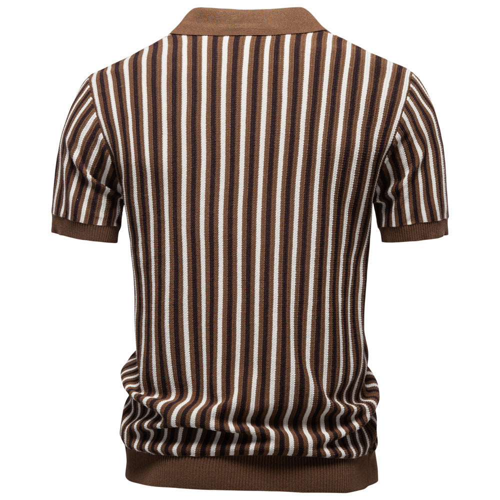 Men's Striped Notched Collar Polo – Viscose Blend