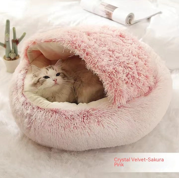 2-in-1 Round Plush Pet Bed - Warm Winter House for Dogs & Cats