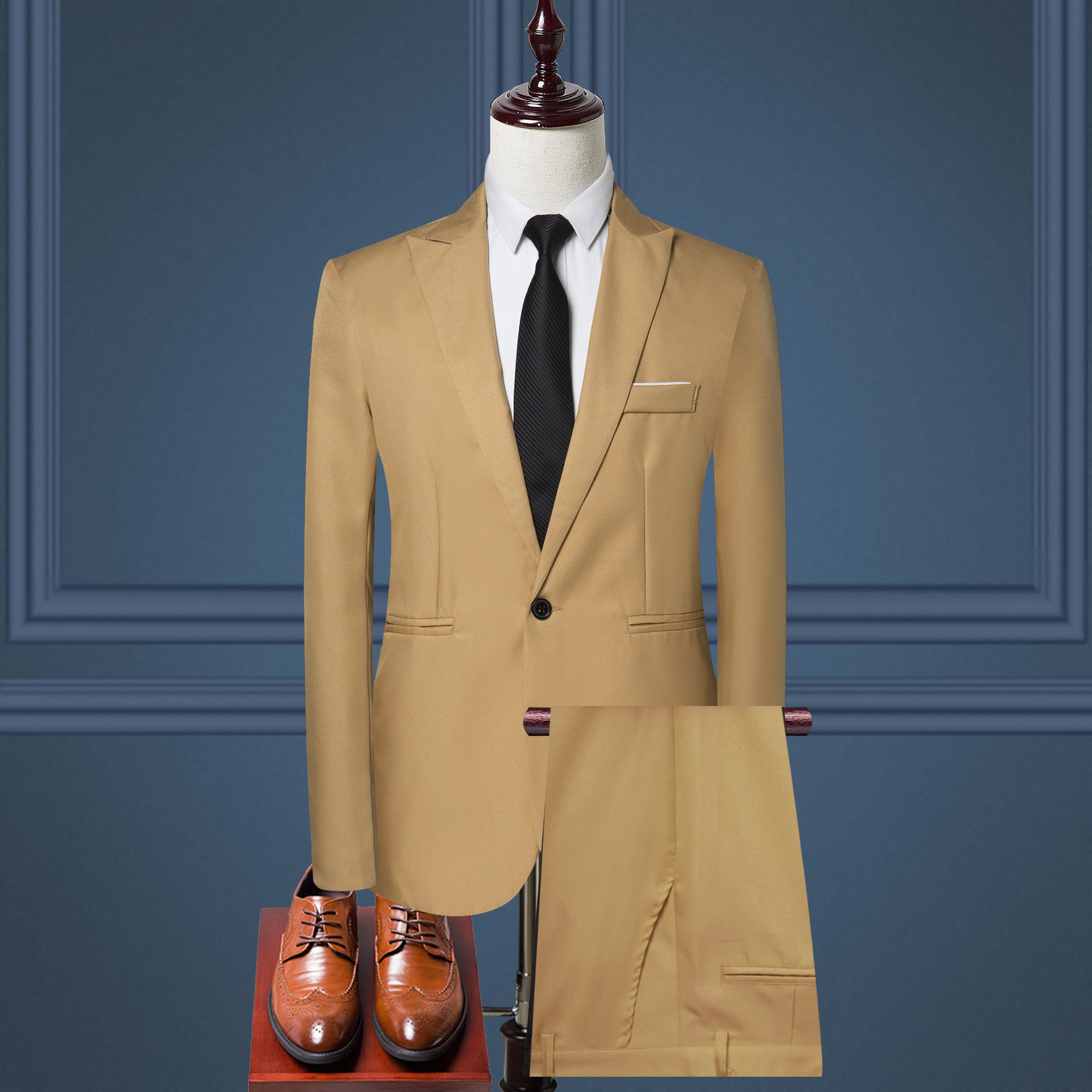 Men's Korean-Style Business Casual Suit – One-Button, 8 Colors Khaki L