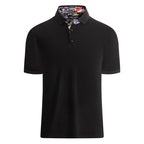 Men's Ribbed Texture Polo Shirt – Stretch Polyester Black S