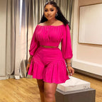 Plus-Size Off-Shoulder Pleated Two-Piece Set | 8 Colors