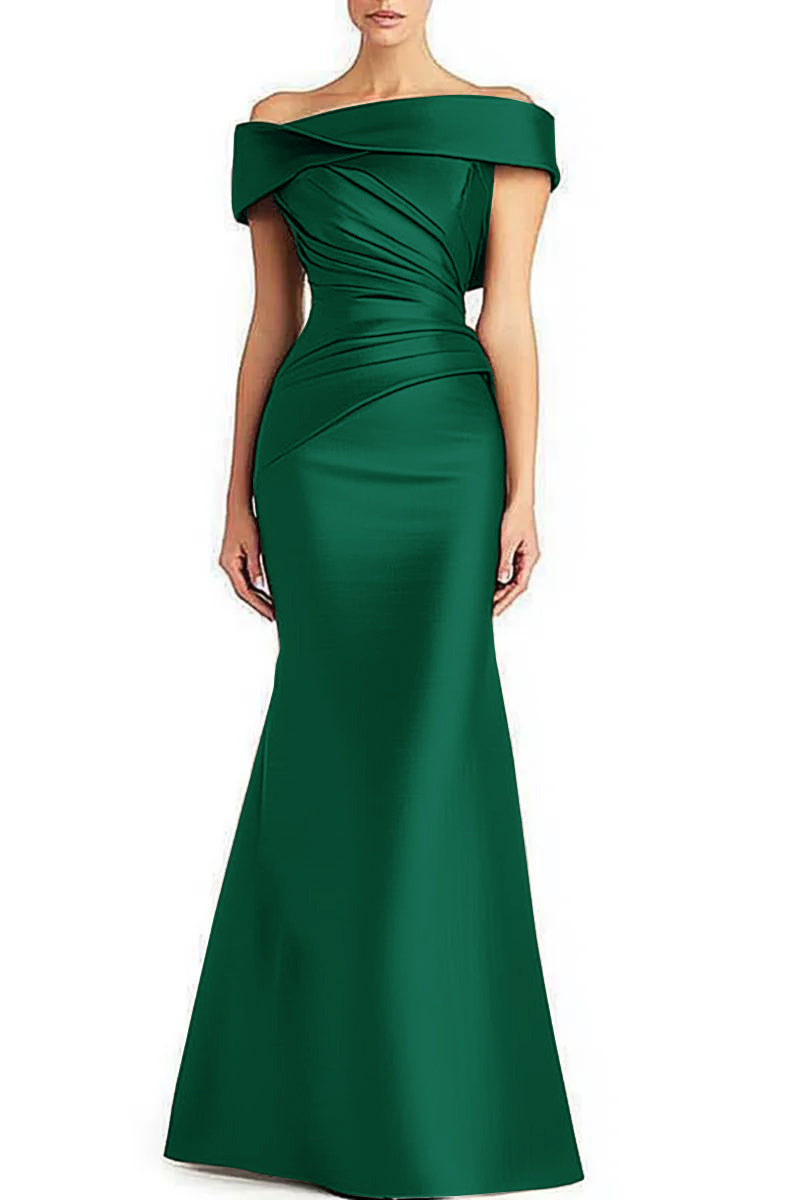 Pleated Off-Shoulder Evening Dress