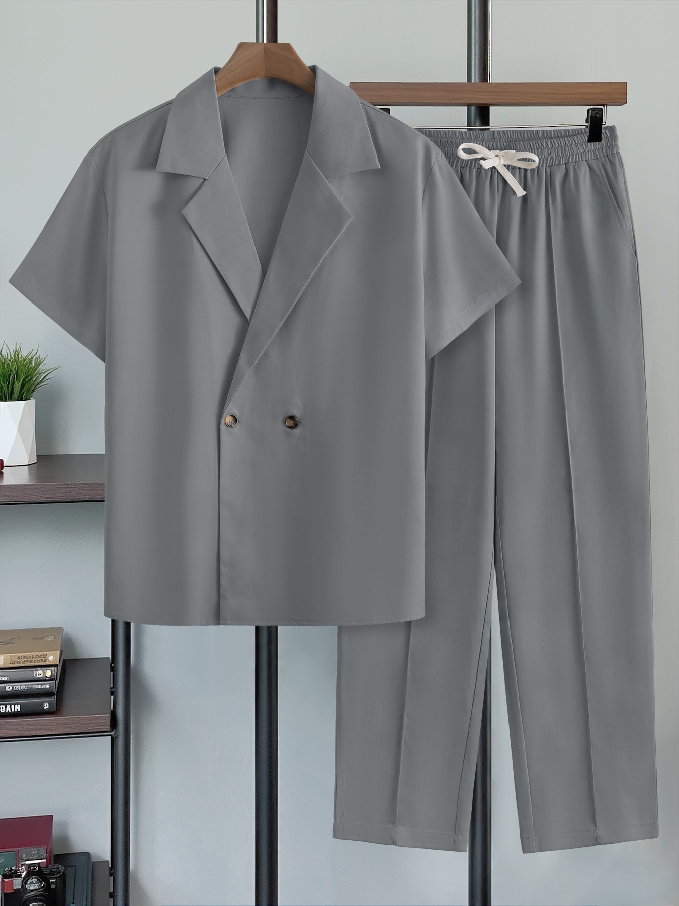 Men's Casual Blazer & Trousers Set | Two-Piece Suit Grey M