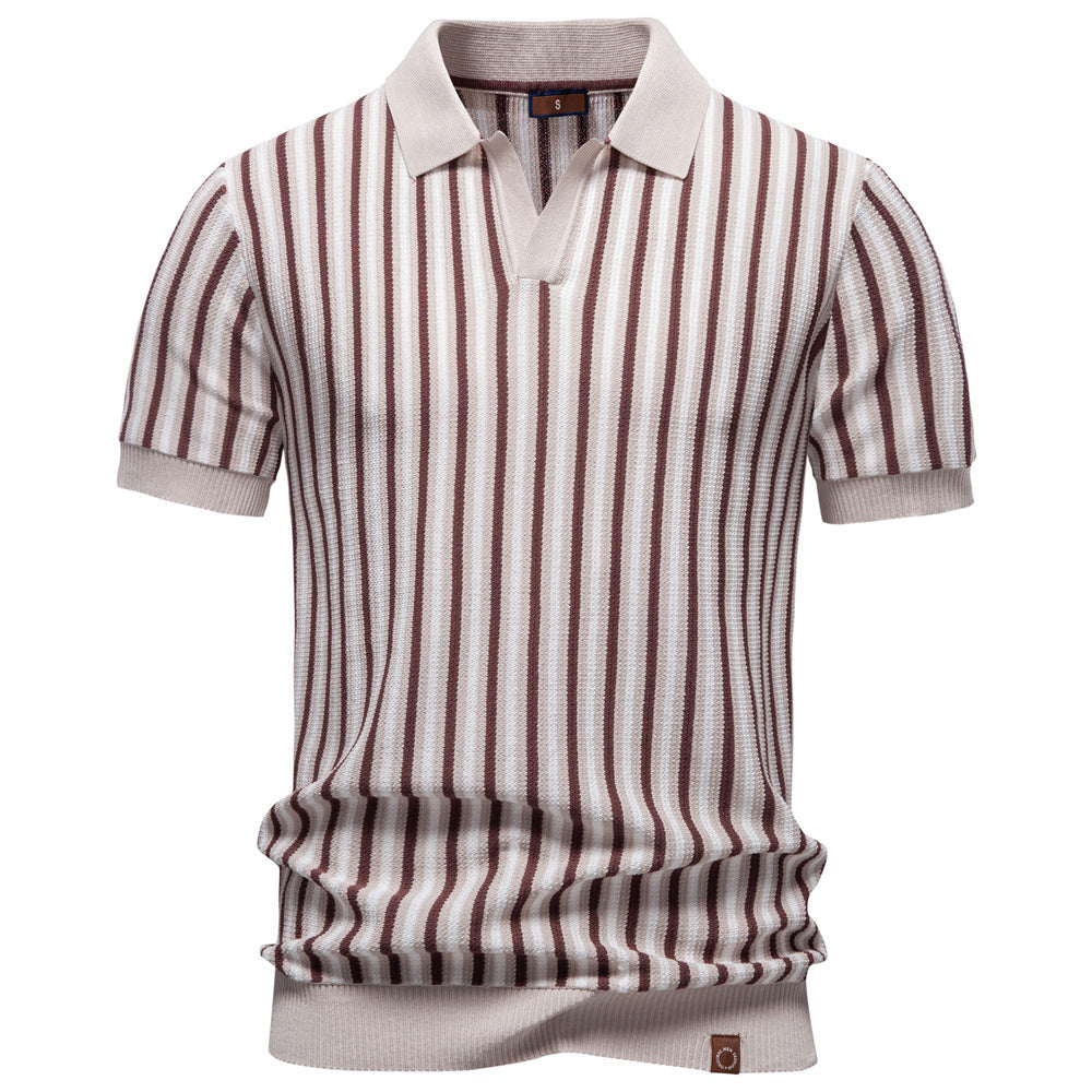 Men's Striped Notched Collar Polo – Viscose Blend