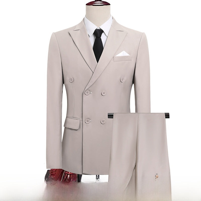 Men's Double-Breasted Slim Fit Suit – Peaked Lapel Apricot top pants Xxl65-72.5kg wear