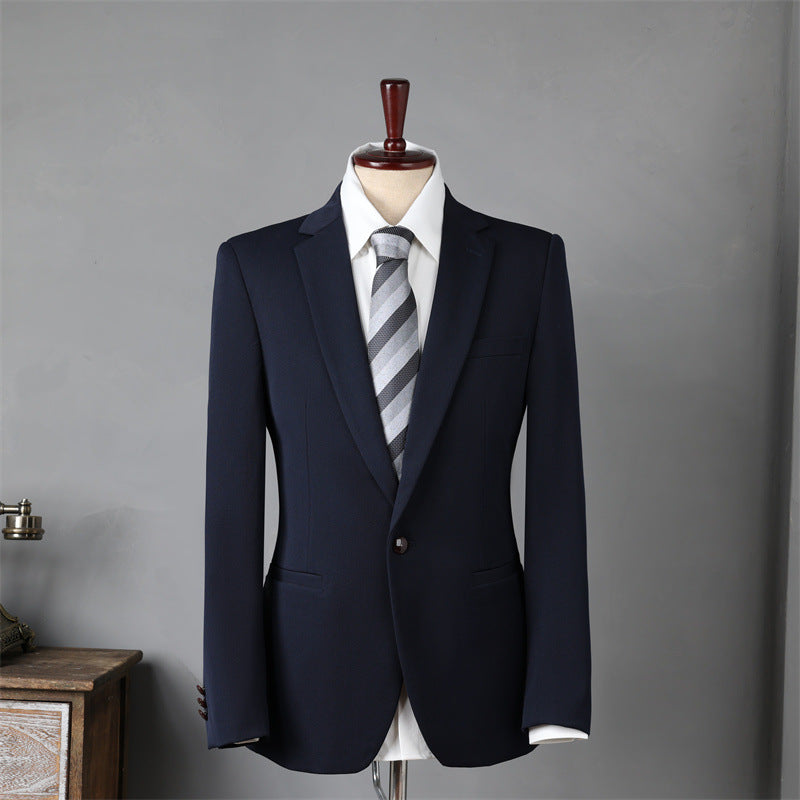 Men's Slim Fit Business Suit Set – Viscose Blend Navy Blue One-Button Blazer 60 5XL 195 112A