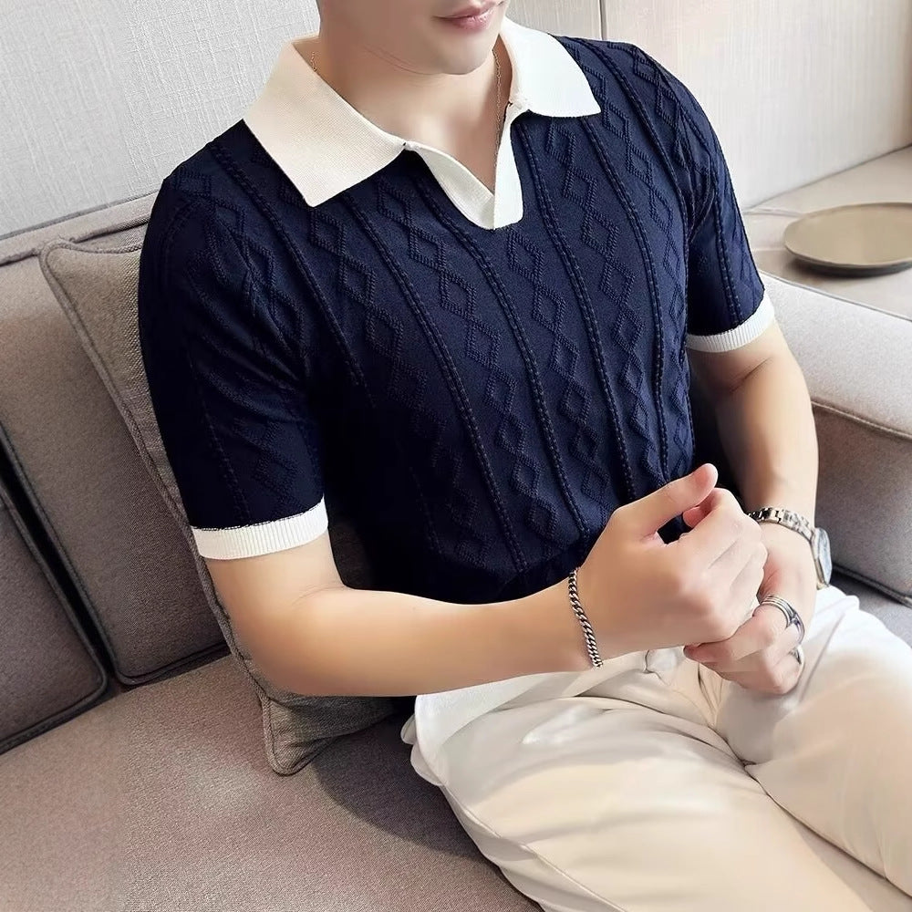 Men's Jacquard Lapel Polo | Contrast Color Slim Fit