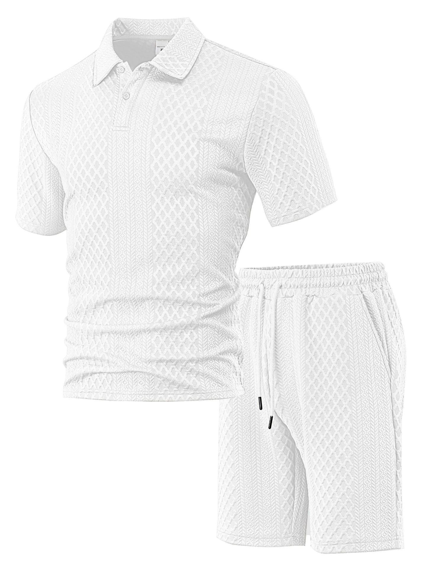 Men's Jacquard Polo Shorts Set White XL