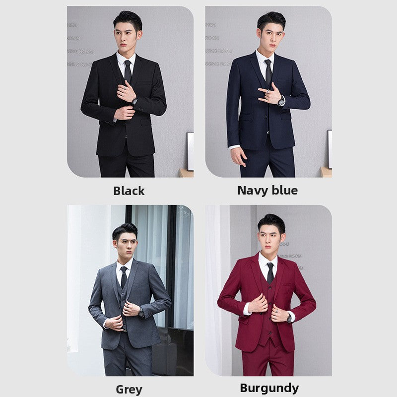 Men's Korean-Style Slim Fit Three-Piece Suit – Acetate Blend