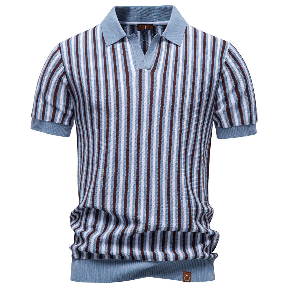 Men's Striped Notched Collar Polo – Viscose Blend