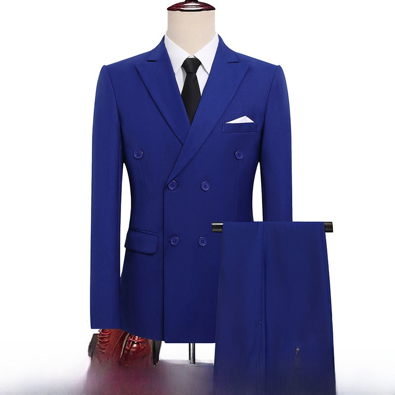 Men's Double-Breasted Slim Fit Suit – Peaked Lapel Royal blue top pants 4xl recommended to wear 80-90kg