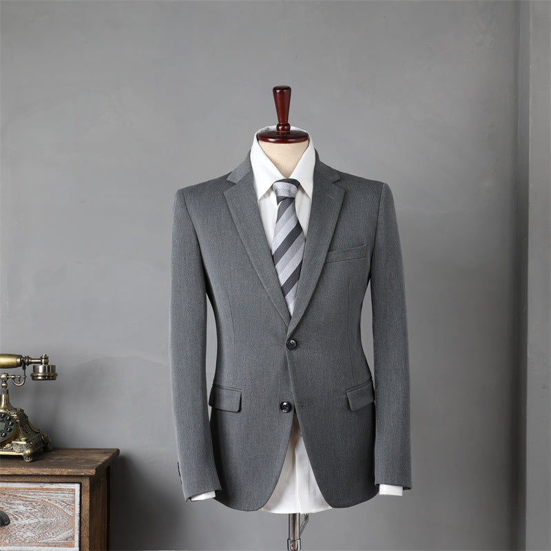 Men's Slim Fit Business Suit Set – Viscose Blend Medium Gray Two-Button Blazer 64 7XL 205 120A