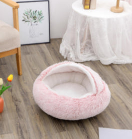 2-in-1 Round Plush Pet Bed - Warm Winter House for Dogs & Cats