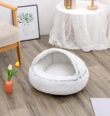 2-in-1 Round Plush Pet Bed - Warm Winter House for Dogs & Cats