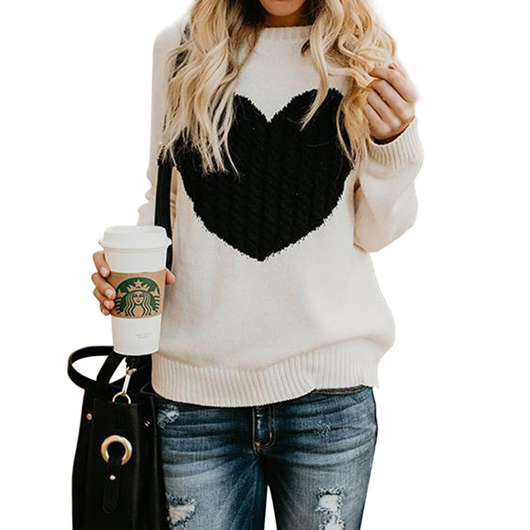 Women's Love Print Pullover Sweater
