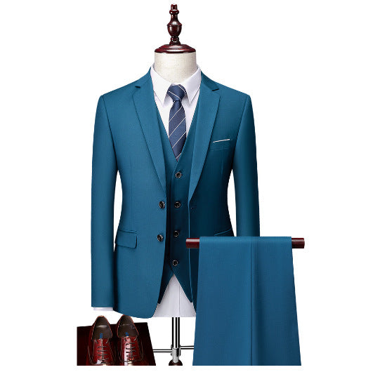 Men's Slim Fit Three-Piece Suit – 13 Colors, Extended Sizes Lake blue US Size XS Asian L