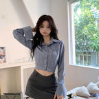 Women's Chenille Striped Polo Blouse