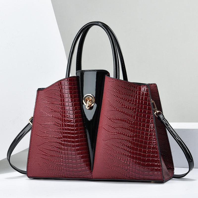 Women's Crocodile Pattern PU Tote with Lock Detail