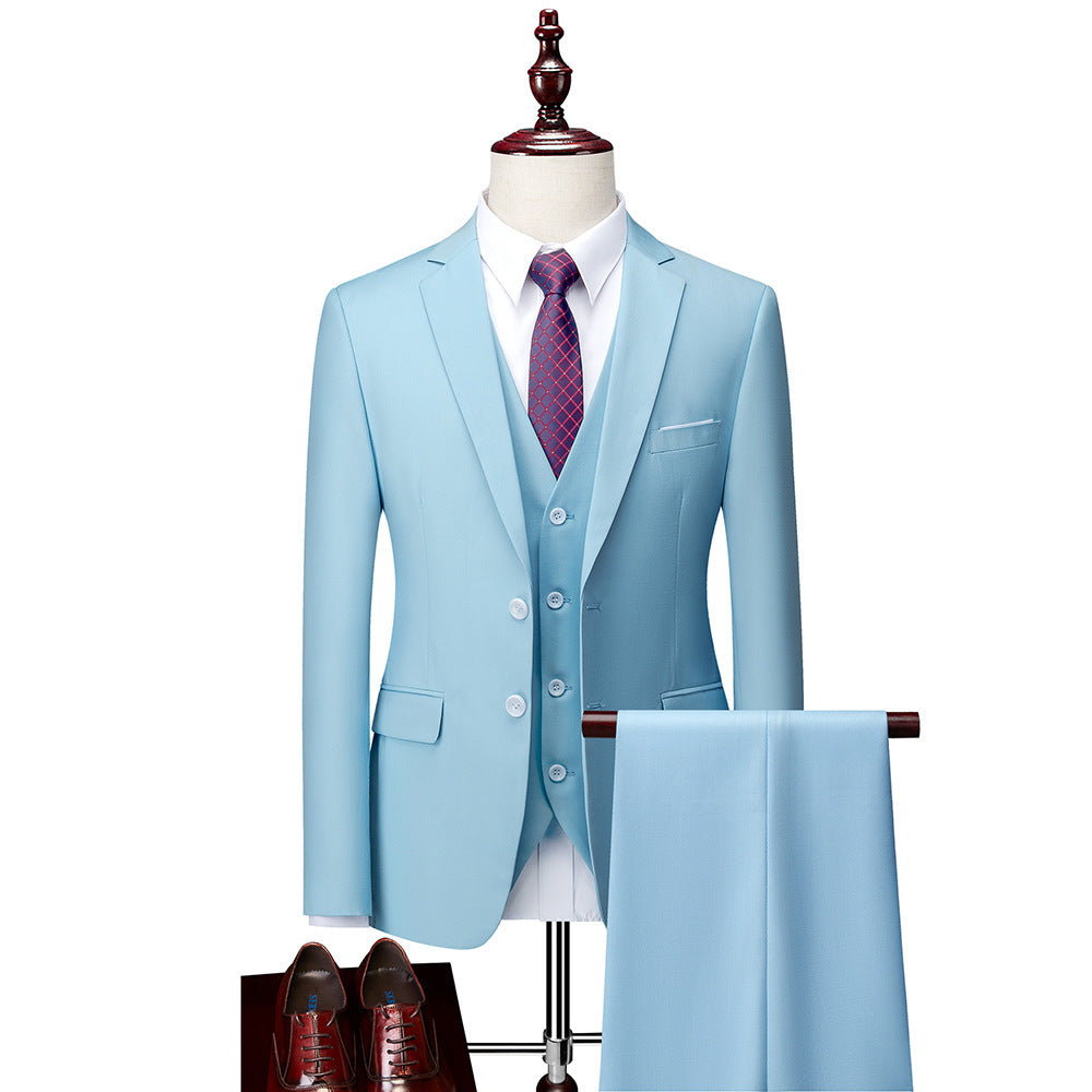 Men's Slim Fit Three-Piece Suit – 13 Colors, Extended Sizes Sky blue US Size XXL Asian 5XL
