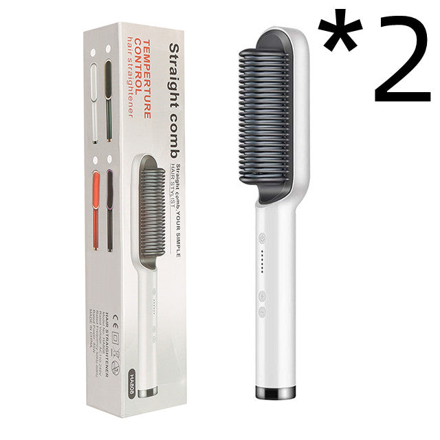2-in-1 Hair Straightener & Curling Brush - Negative Ion Hot Comb