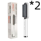2-in-1 Hair Straightener & Curling Brush - Negative Ion Hot Comb