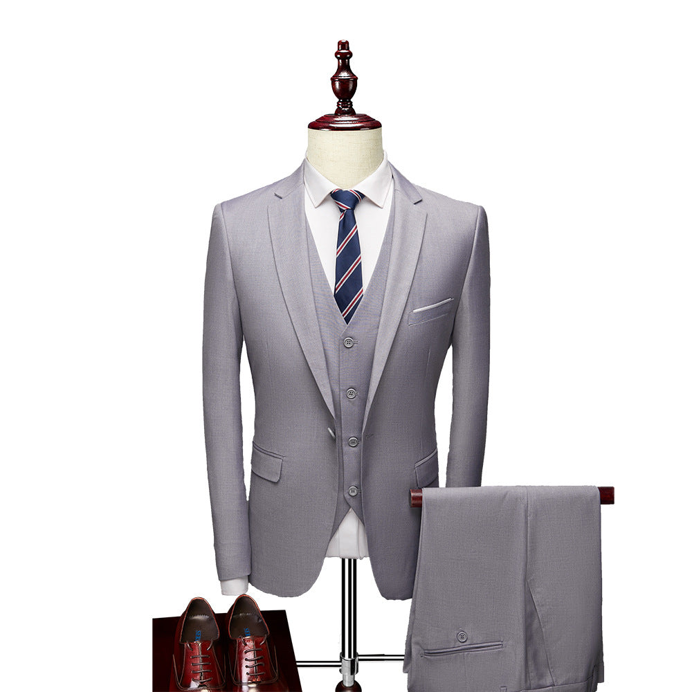 Men's Business Casual Three-Piece Suit – 24 Colors, Spring/Autumn Light gray 185-XXL