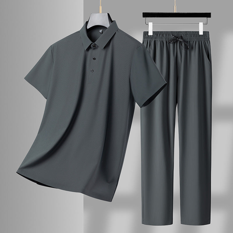 Men's Ice Silk Polo & Trousers Set – Stretch Comfort