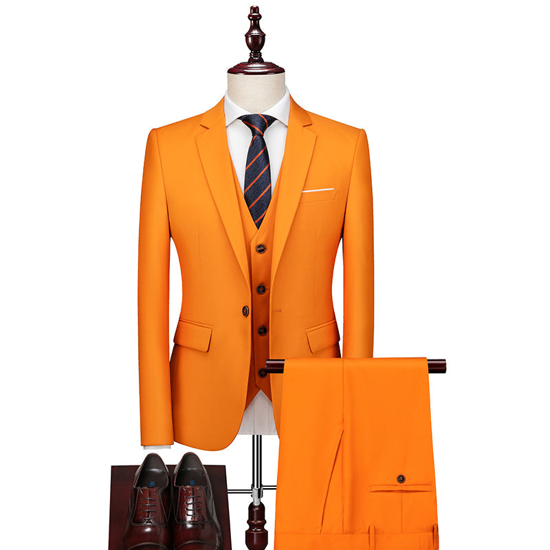 Men's Business Casual Three-Piece Suit – 24 Colors, Spring/Autumn Orange 180-XL