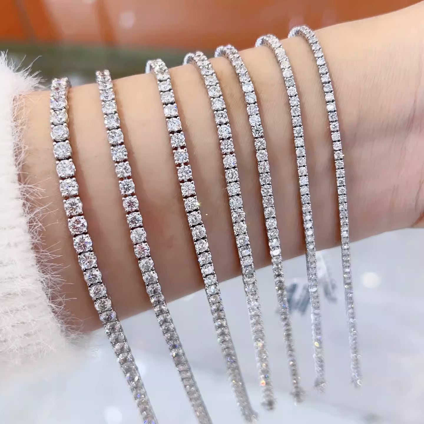 Geometric Moissanite Tennis Bracelet | Brass & White Copper