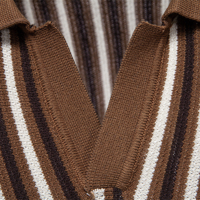 Men's Striped Notched Collar Polo – Viscose Blend